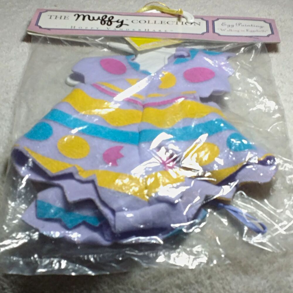 Vtg The Muffy Collection Walking in Eggshells Bear Outfit Set 8in Purple/Blue